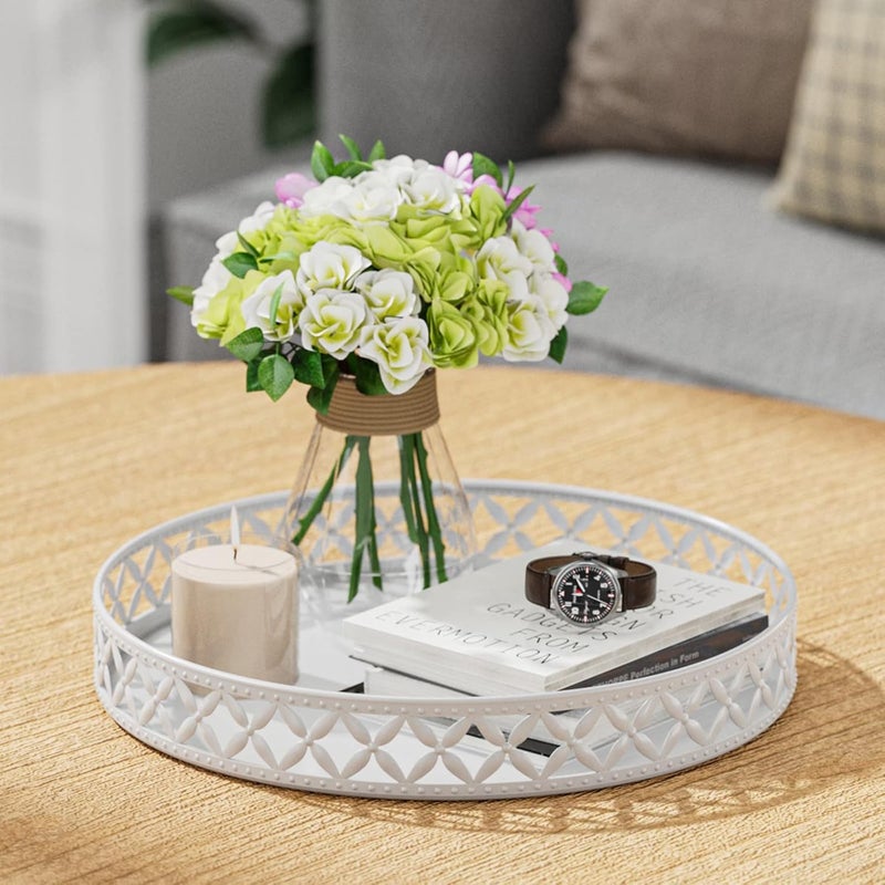 EKNITEY Bathroom Trays for Counter - 11 Inch White Decorative Tray Countertop Cosmetics Vanity Perfume Organizer Storage Tray for Bathroom - Image 4